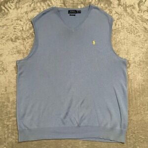 Polo Ralph Lauren Sweater Mens XLT Blue Sleeveless Vest Pima Cotton Preppy